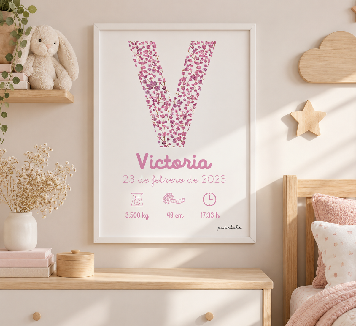 Cuadro nacimiento letra flor