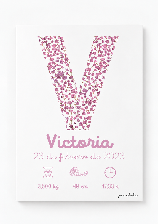 Cuadro nacimiento letra flor